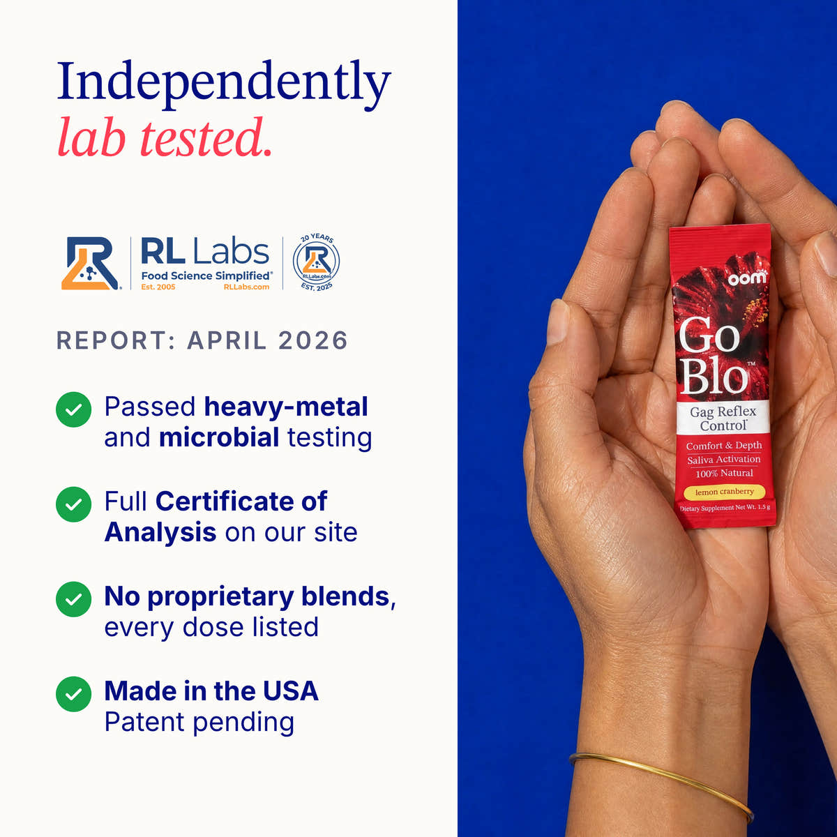 GoBlo is independently lab tested by RL Labs